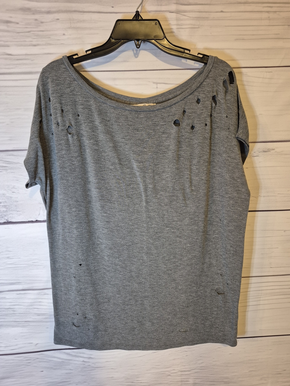 Express Gray Short Sleeve Distressed Ripped Tee Small